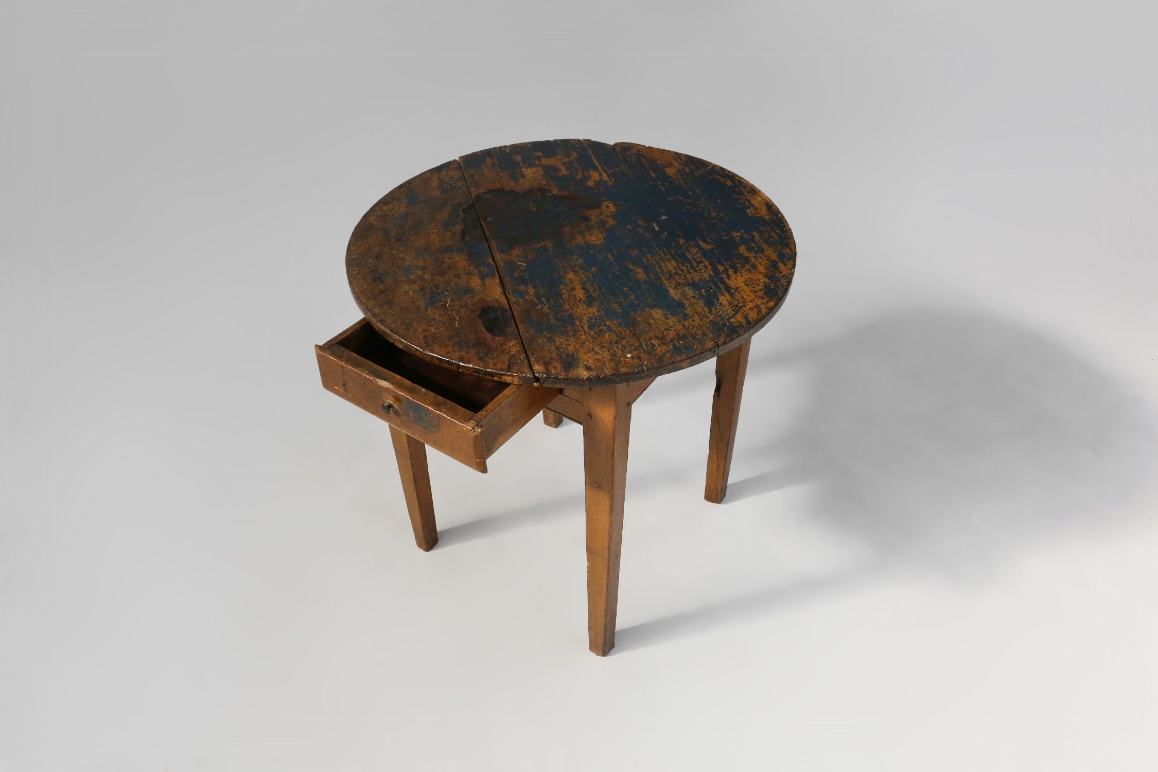 French round side table in oak with blue top and beautiful patina, ca. 1850thumbnail